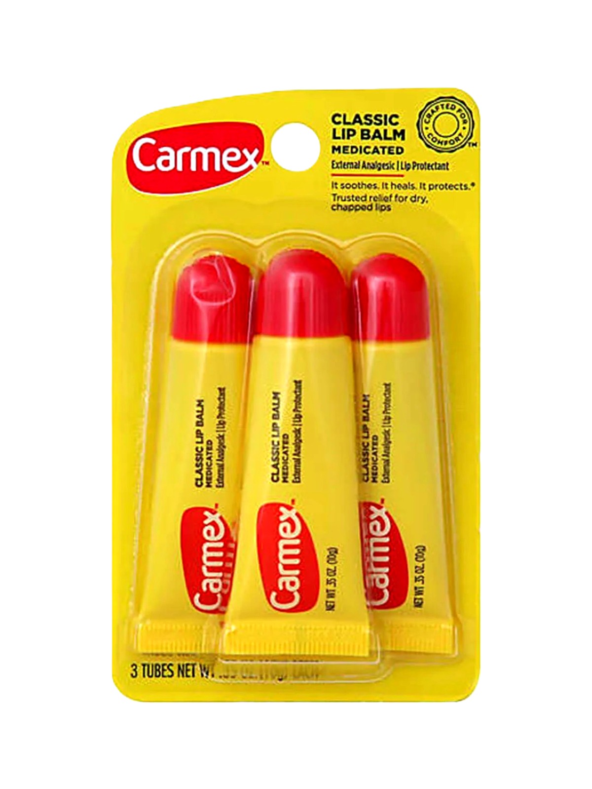 CARMEX CLASSIC LIP BALM MEDICATED EXTERNAL ANALGESIC LIP PROTECTANT 3 TUBES 10G EACH Main image