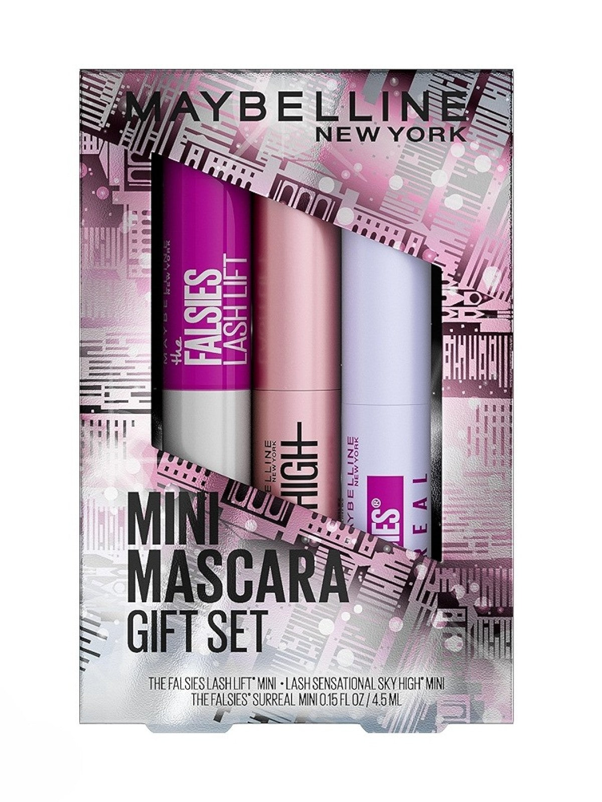 MAYBELLINE MINI MASCARA GIFT SET, INCLUDES THE FALSIES SURREAL MASCARA, SKY HIGH MASCARA AND THE FALSIES LASH LIFT MASCARA MINIATURES, BLACKEST BLACK, 1 MINI MAKE UP SET Main image