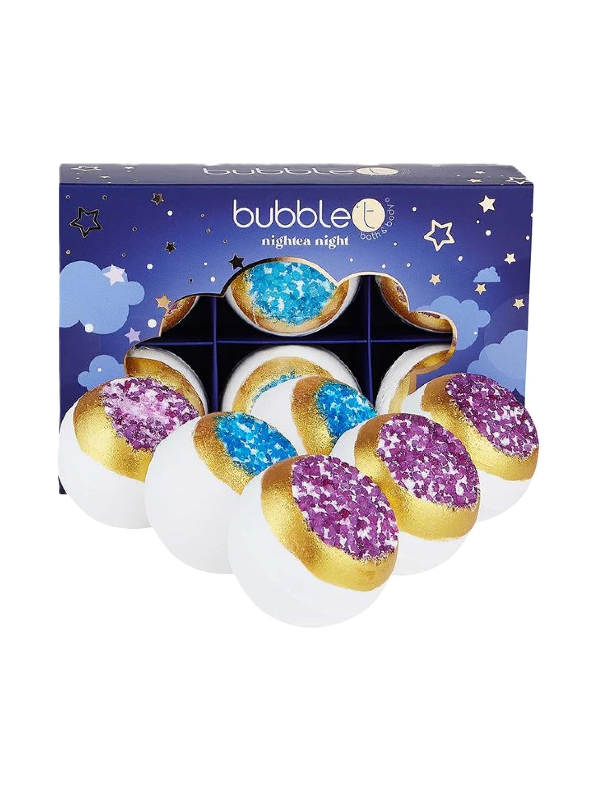 BUBBLE T NIGHT TEA NIGHTTIME MAGIC GEODE BATH FIZZERS 6x100G