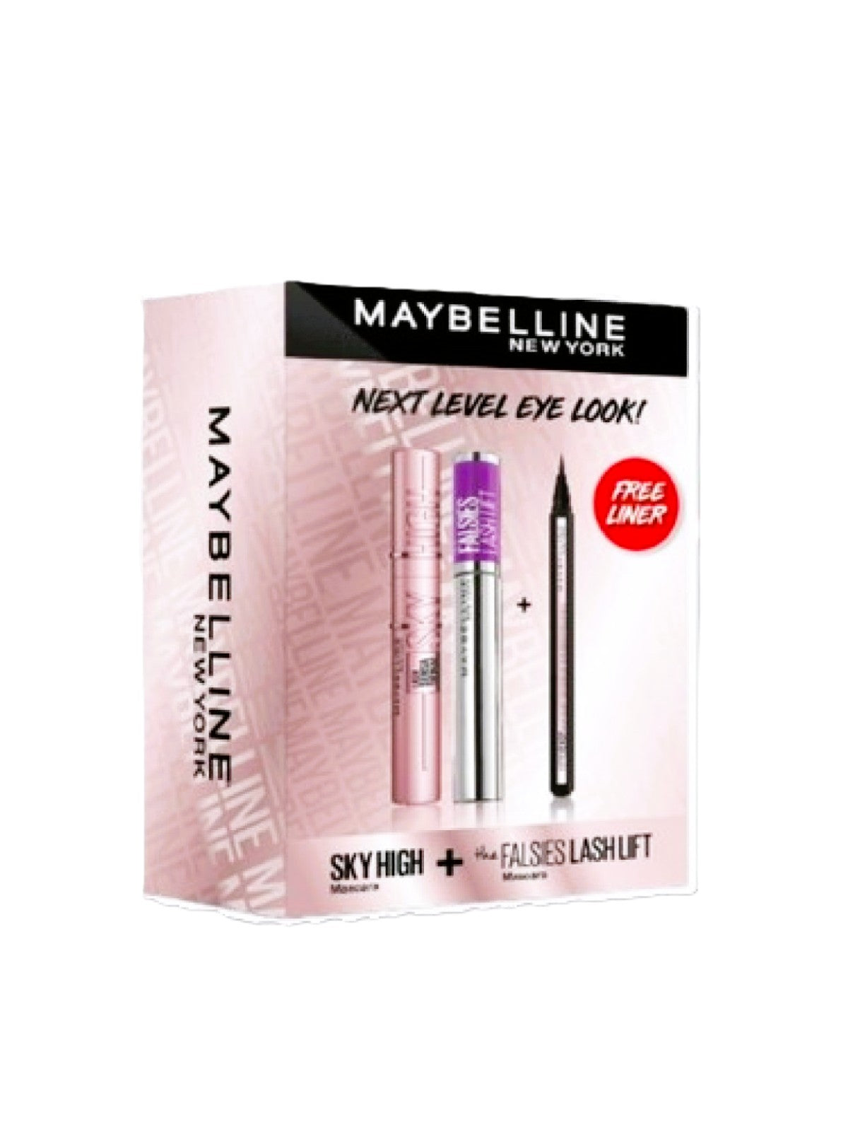 MAYBELLINE NEXT LEVEL EYE LOOK SKY HIGH MASCARA + THE FALSIES LASH LIFT MASCARA + FREE LINER HYPER EASY