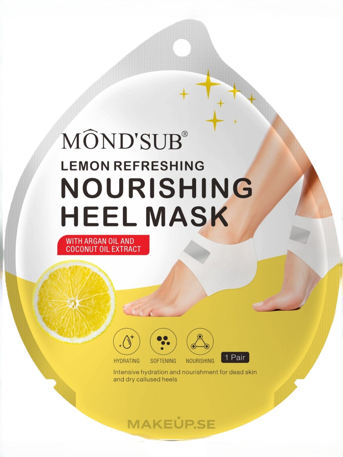 MOND'SUB LEMON REFRESHING NOURISHING HEEL MASK WITH ARGAN OILL AND COCONUT OIL EXTRACT 1 PAIR Main image