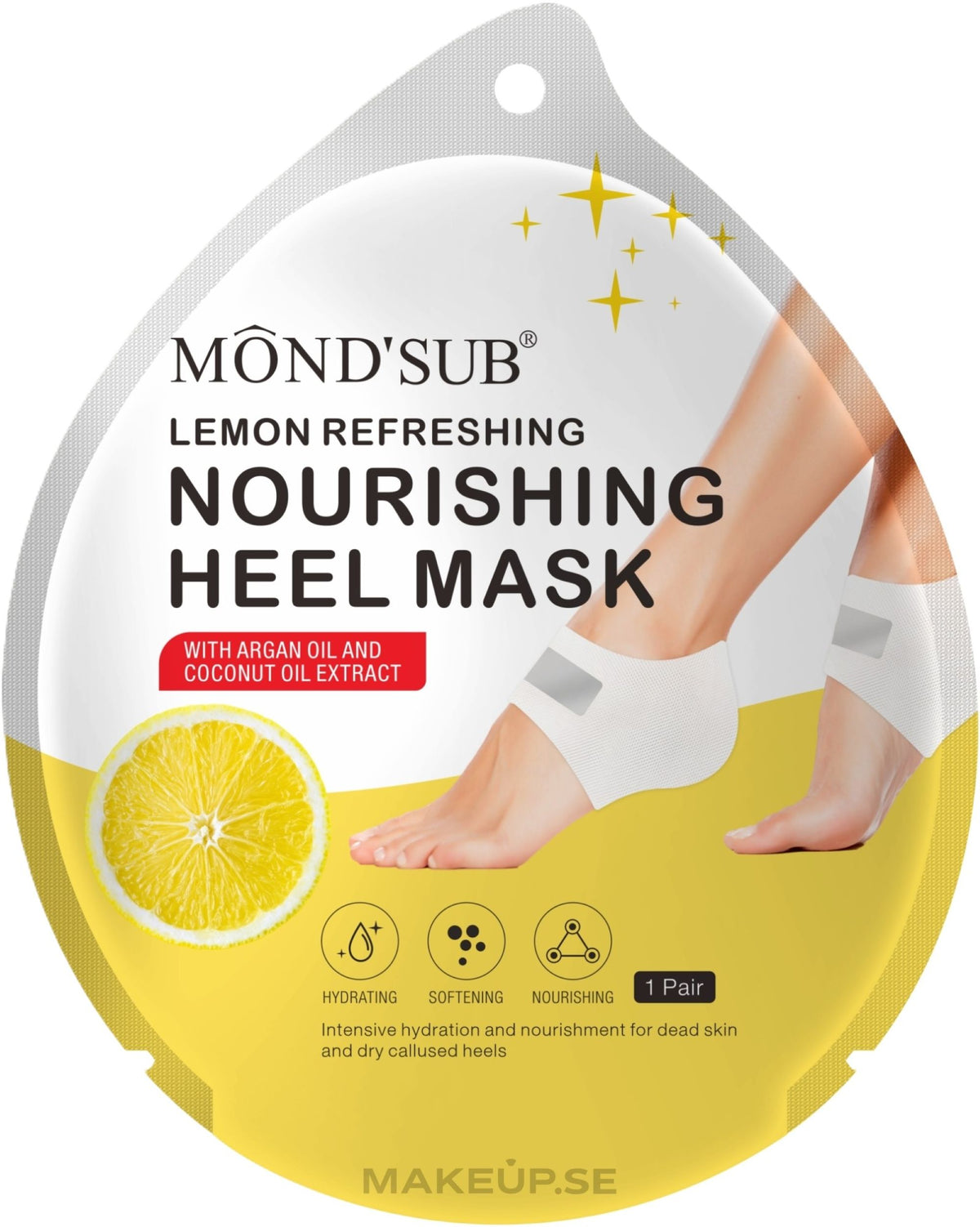 MOND'SUB LEMON REFRESHING NOURISHING HEEL MASK WITH ARGAN OILL AND COCONUT OIL EXTRACT 1 PAIR Main image
