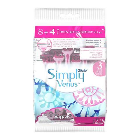 GILLETTE VENUS SIMPLY 3 WOMEN'S DISPOSABLE RAZOR 8+4 COUNT