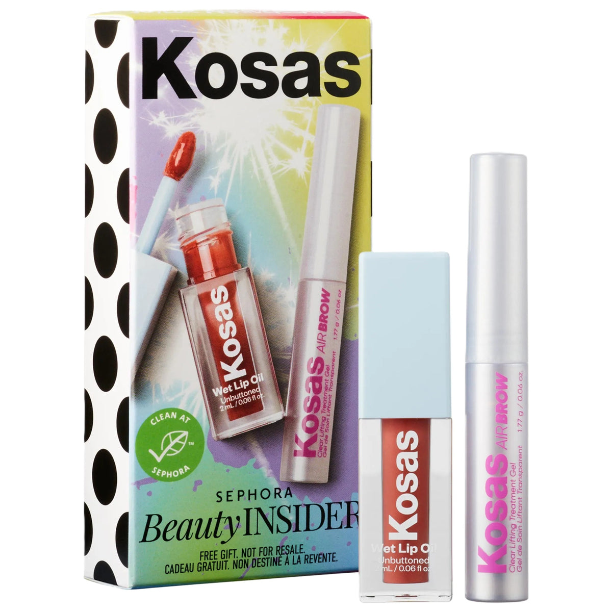 SEPHORA KOSAS BEAUTY INSIDER MAKEUP FOR SKINCARE FREAKS AIR BROW CLEAR AND WET LIP OIL GLOSS