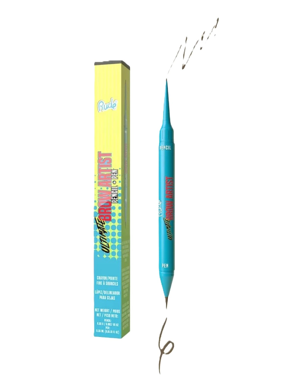 RUDE ULTIMATE BROW ARTIST PENCIL + PEN 38319 BLACK BROWN PENCIL 0.5G PEN 0.35ML
