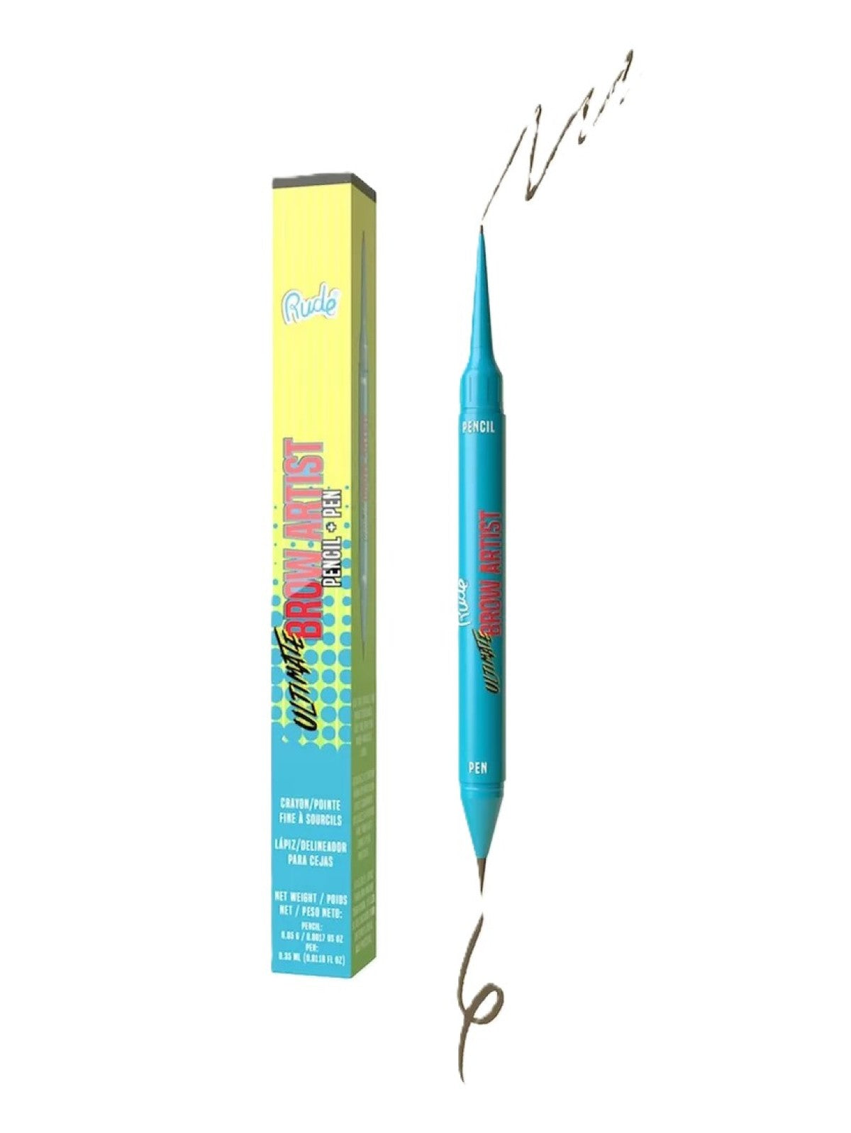 RUDE ULTIMATE BROW ARTIST PENCIL + PEN 38320 NEUTRAL BROWN PENCIL 0.5G PEN 0.35ML