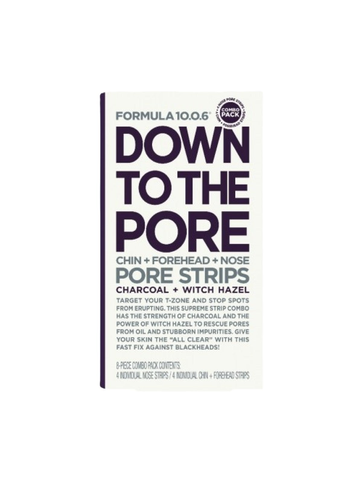 FORMULA 10.0.6 DOWN TO THE PORE CHIN + FOREHEAD + NOSE STRIPS CHARCOAL + WITCH HAZEL 4+4 PIECES