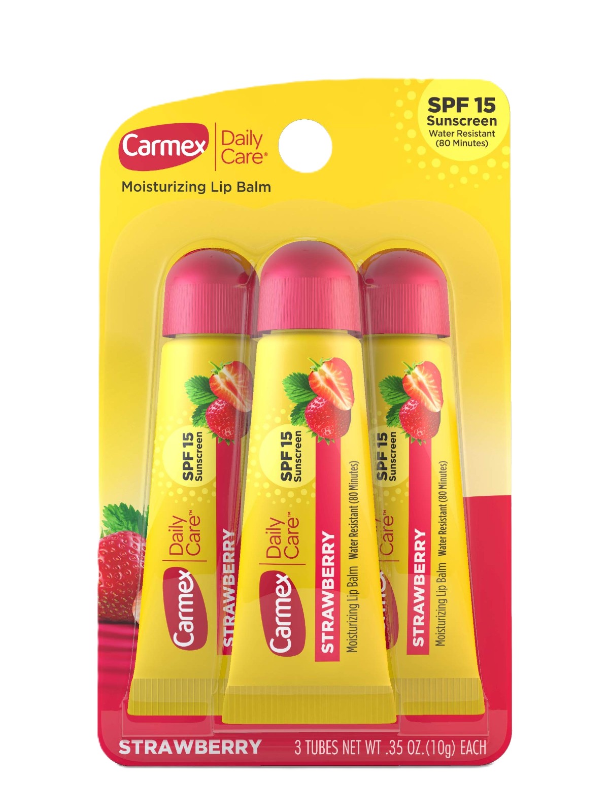 CARMEX DAILY CARE MOISTURIZING LIP BALM WITH SPF 15, STRAWBERRY LIP BALM 3 TUBES