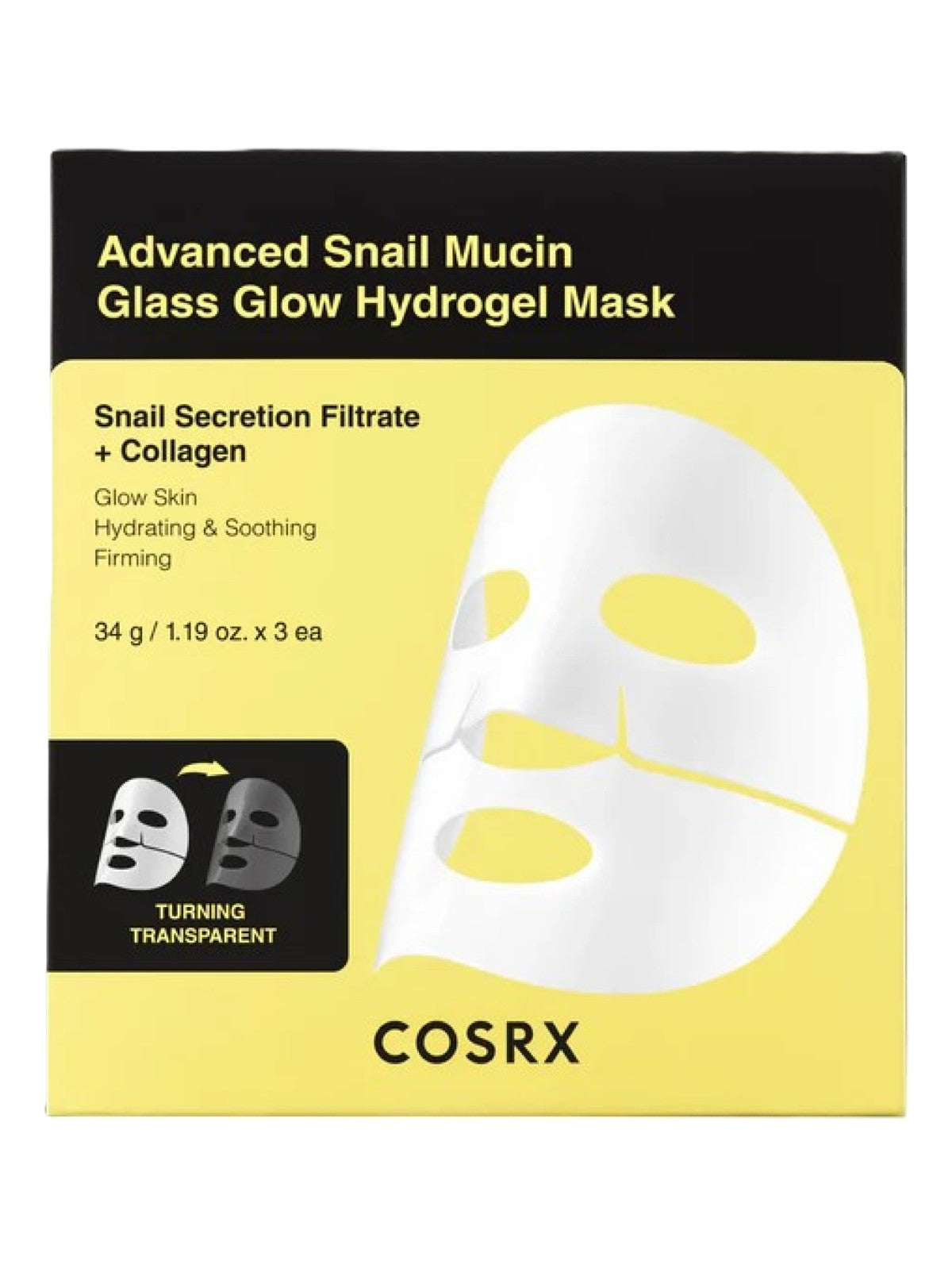 COSRX ADVANCED SNAIL MUCIN GLASS GLOW HYDROGEL MASK 34G (3 PCS)