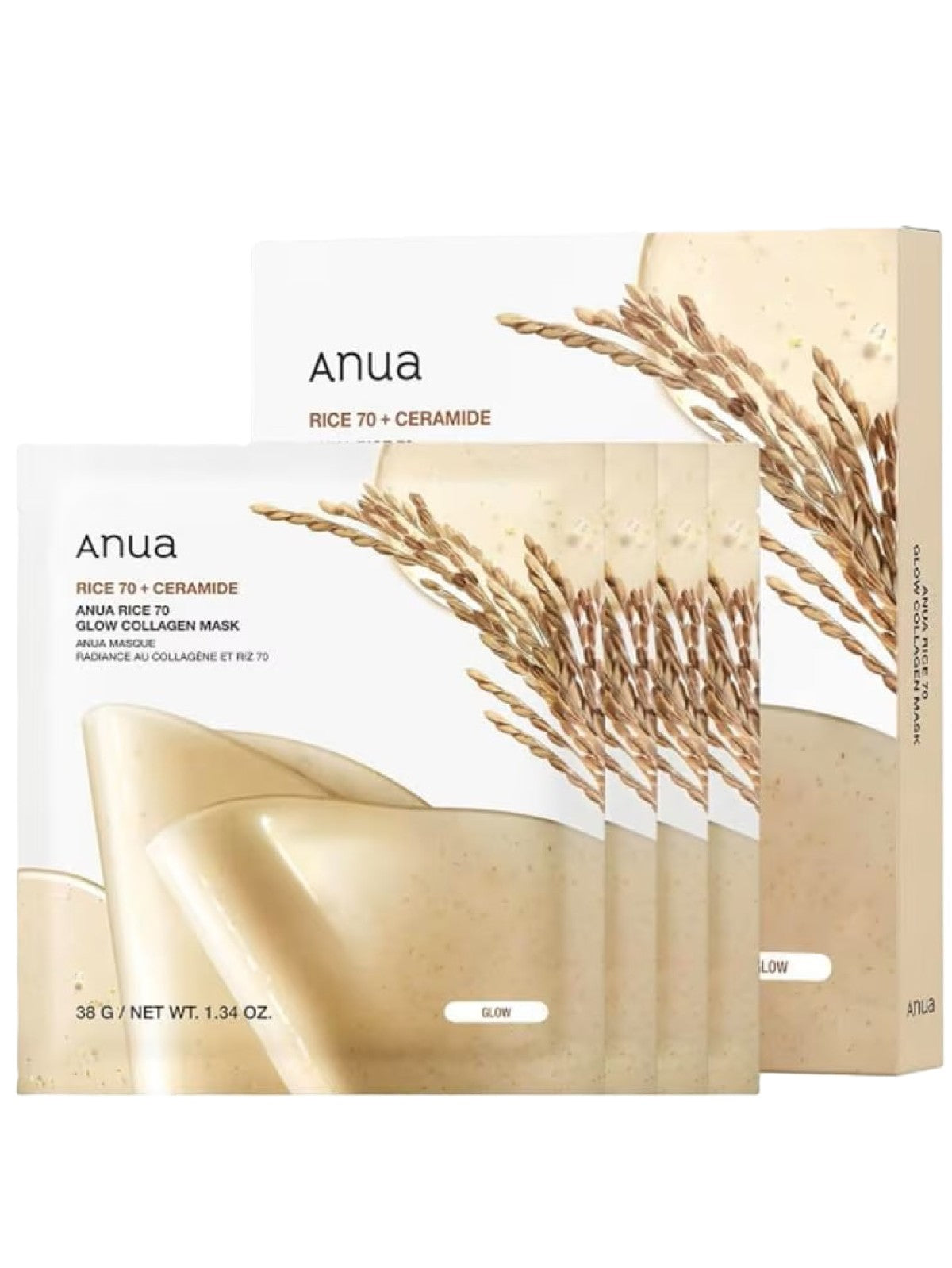 ANUA RICE 70 + CERAMIDE GLOW COLLAGEN MASK 1 BOX