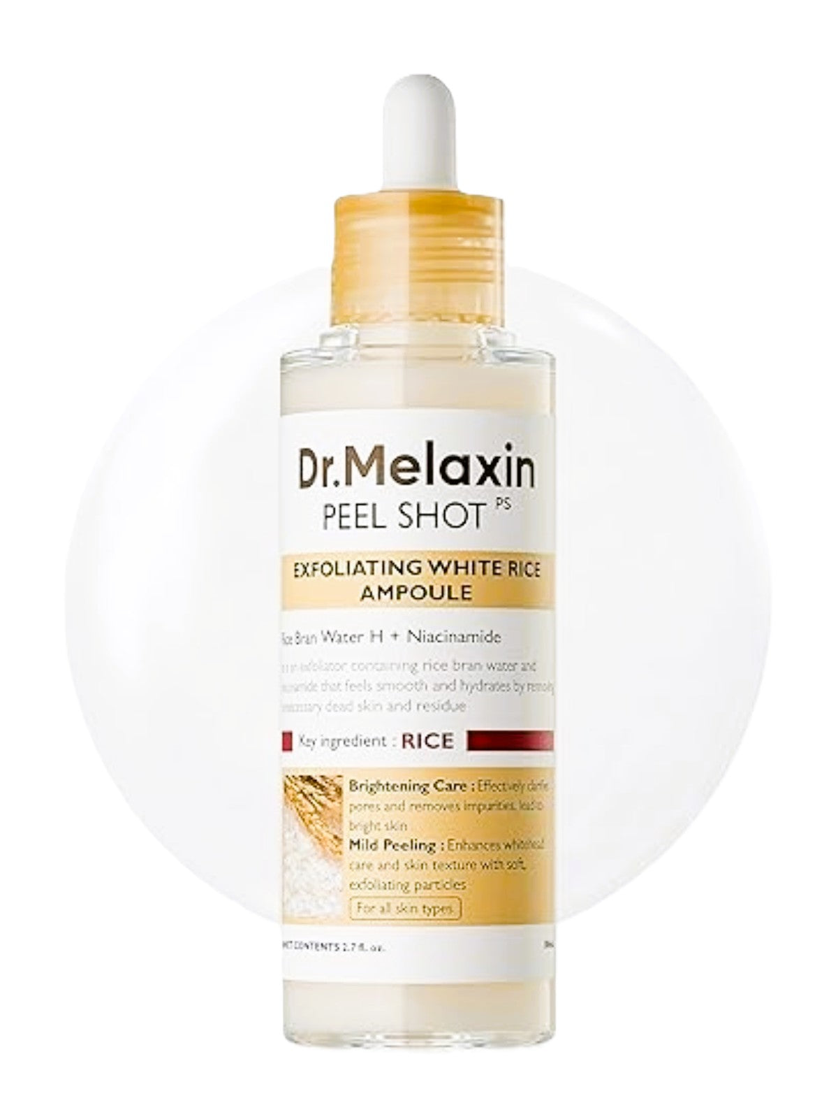 DR. MELAXIN PEEL SHOT EXFOLIATING WHITE RICE AMPOULE RICE BRAN WATER H + NIACINAMIDE 80ML