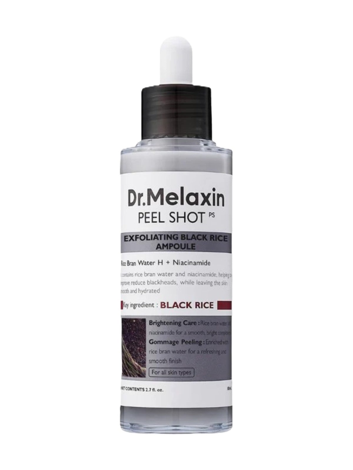 DR. MELAXIN PEEL SHOT EXFOLIATING BLACK RICE AMPOULE RICE BRAN WATER H + NIACINAMIDE 80ML Main image
