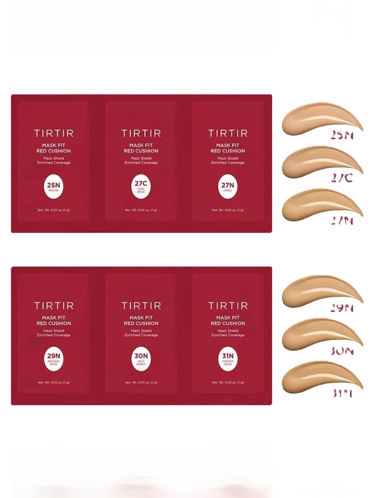 TIRTIR MASK FIT RED CUSHION 6 SHADE TRIAL KIT (25N, 27C, 27N, 29N, 30N, 31N) 1GX6EA