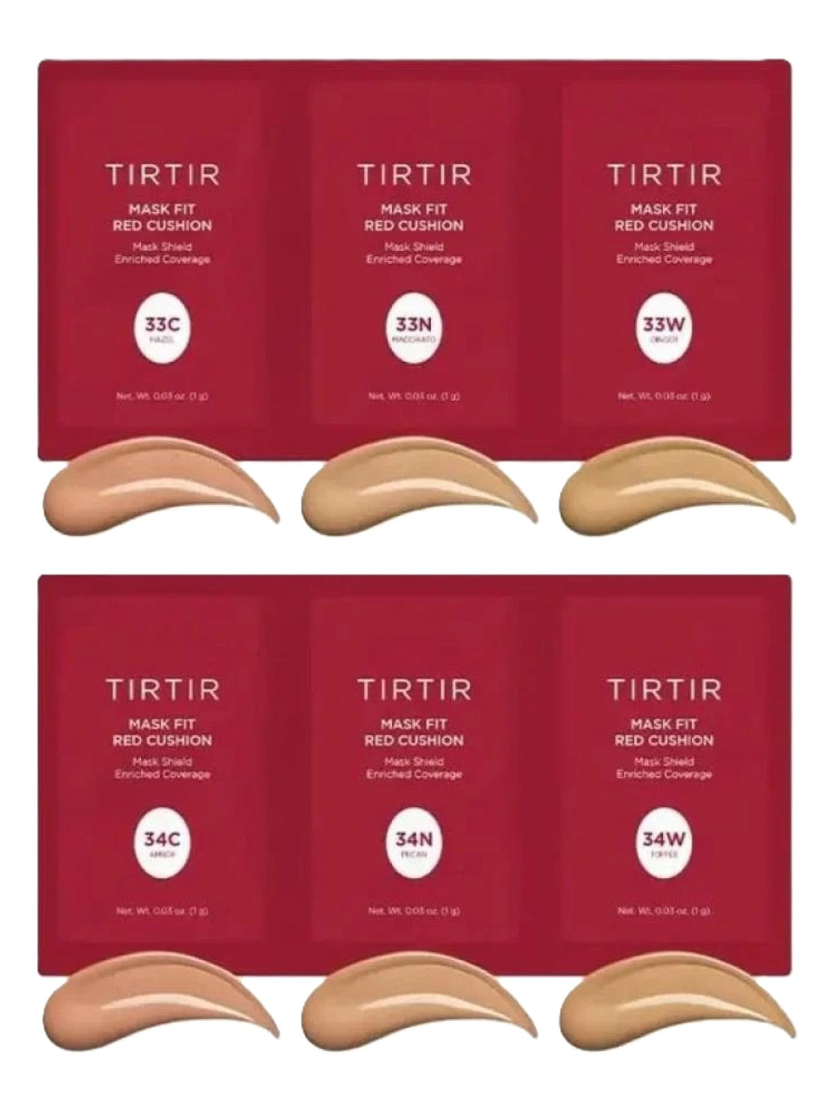 TIRTIR MASK FIT RED CUSHION 6 SHADE TRIAL KIT (33C, 33N, 33W, 34C, 34N, 34W) 1GX6EA