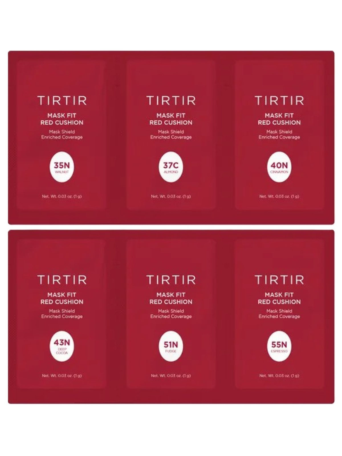TIRTIR MASK FIT RED CUSHION 6 SHADE TRIAL KIT 35N - 55N 1GX 6EA