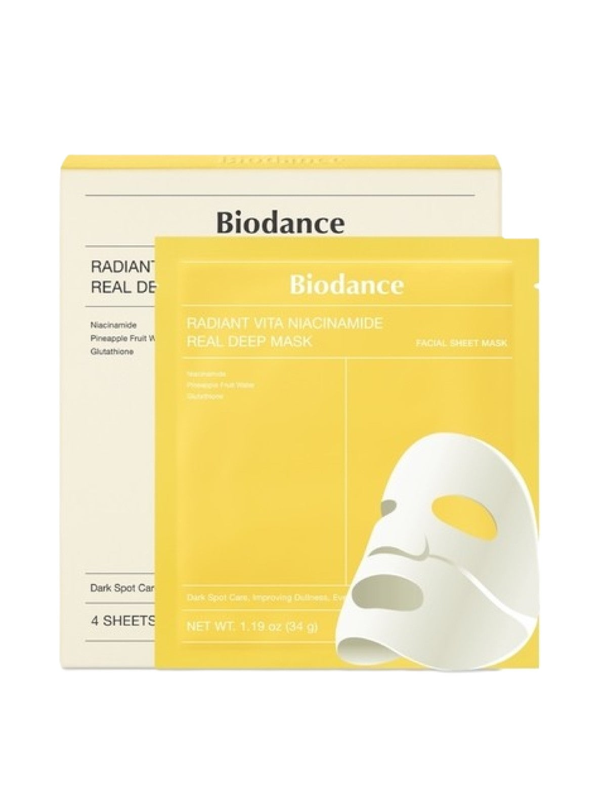 BIODANCE – RADIANT VITA NIACINAMIDE REAL DEEP MASK – 1 BOX 4 SHEETS 136G