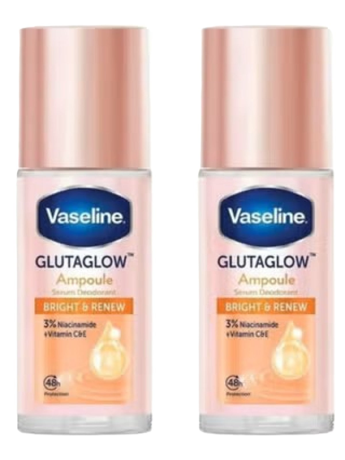 VASELINE GLUTAGLOW AMPOULE BRIGHT AND RENEW ROLL DEODORANT 45G PACK OF 2
