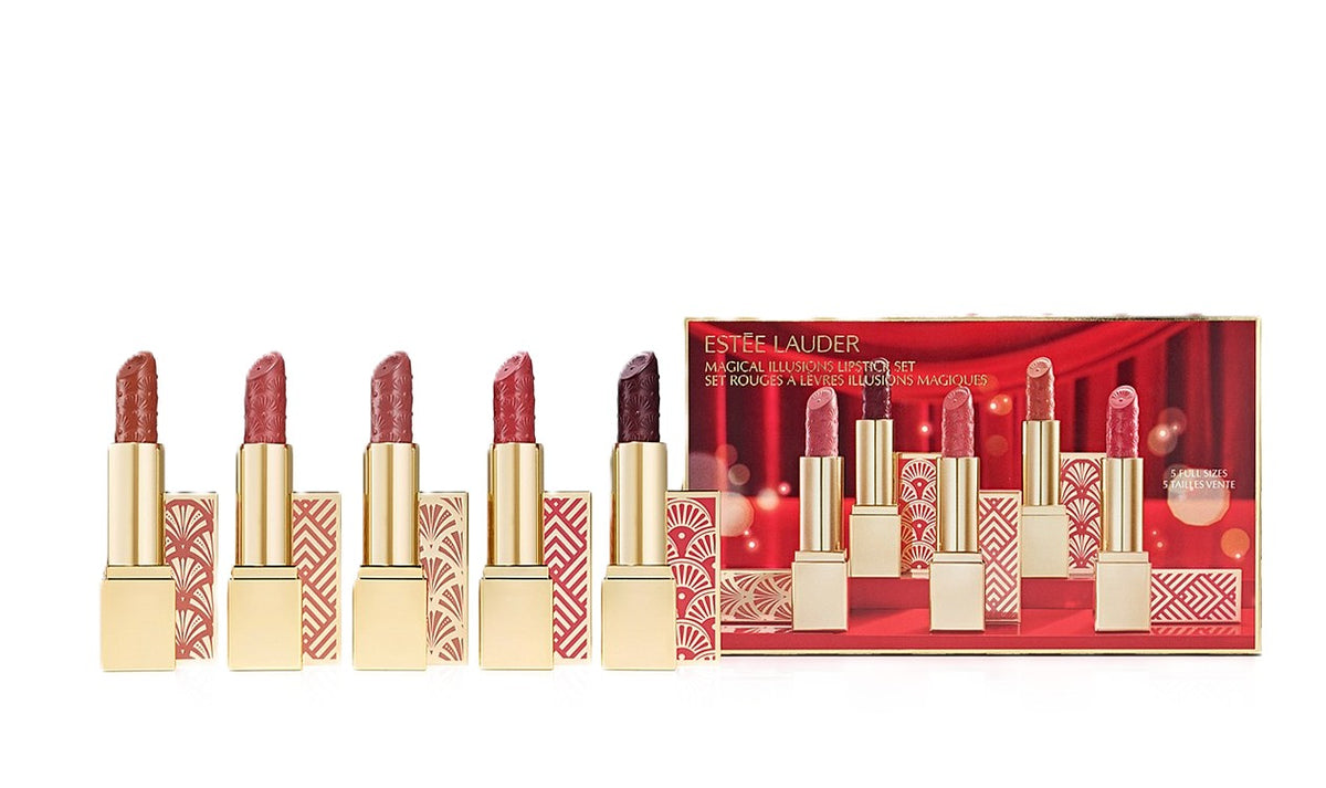 ESTEE LAUDER MAGICAL ILLUSIONS LIPSTICK SET LIMTED EDITION LIPSTICKS DRAMATIC ROSE, SMOKESHOW, MESMERIZING MAUVE, DISCREET, REVEALING ROSE FULL-SIZES Main image