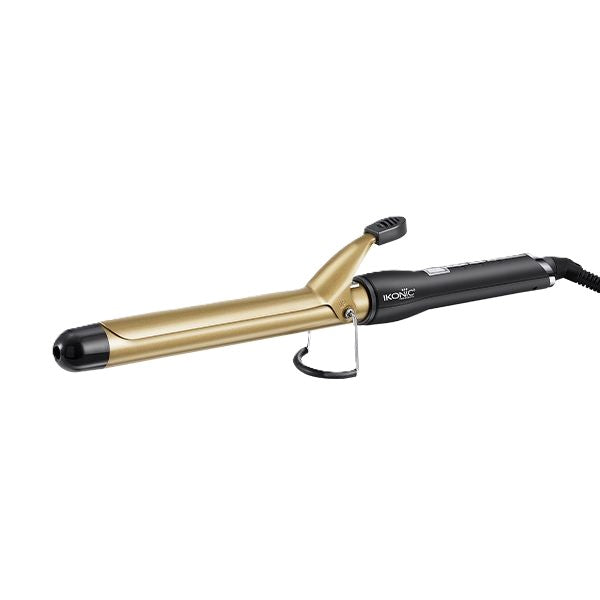 IKONIC PROFESSIONAL CURLING TONG BLACK-CT25 CERAMIC SHINE INFUSED BARREL HEAT READY INDICATOR SYSTEM COMFORT GRIP RUBBER HANDLE INTEGRATED SAFETY STAND