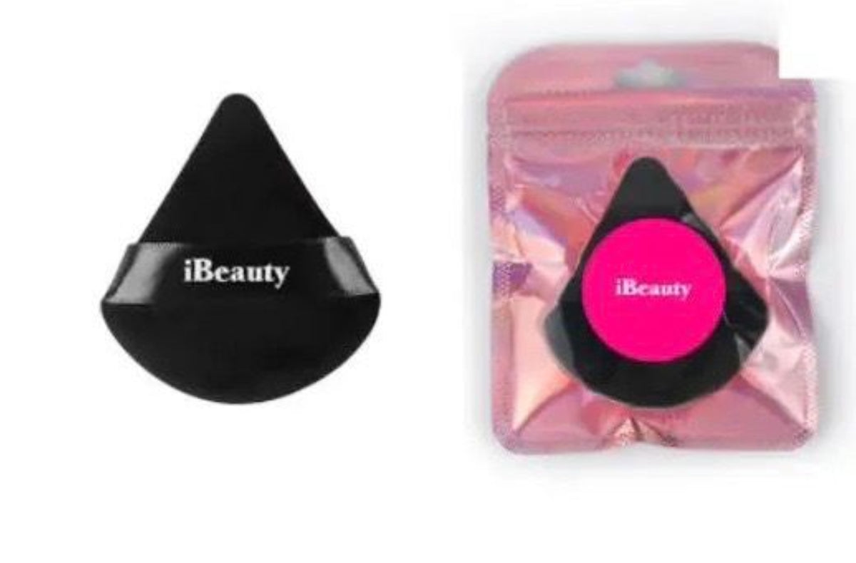 IBEAUTY TRIANGLE POWDER PUFF FACE MAKEUP SPONGE, SOFT VELVET TRIANGULAR DESIGN MAKEUP POWDER PUFFS, FOR LOOSE POWDER BODY POWDER COSMETIC FOUNDATION BEAUTY SPONGE - BLACK Main image