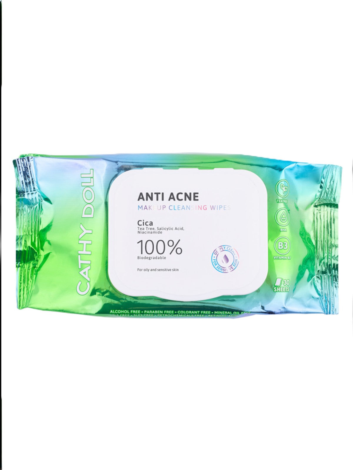 CATHY DOLL ANTI ACNE MAKEUP CLEANSING WIPES 100% BIODEGRADABLE 30 SHEETS