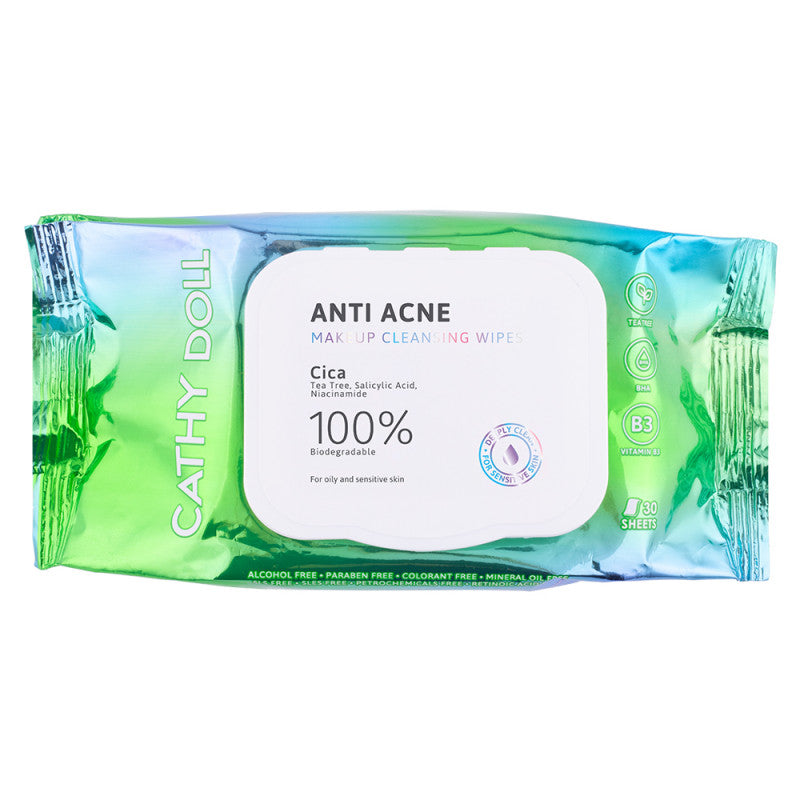 CATHY DOLL ANTI ACNE MAKEUP CLEANSING WIPES 100% BIODEGRADABLE 30 SHEETS