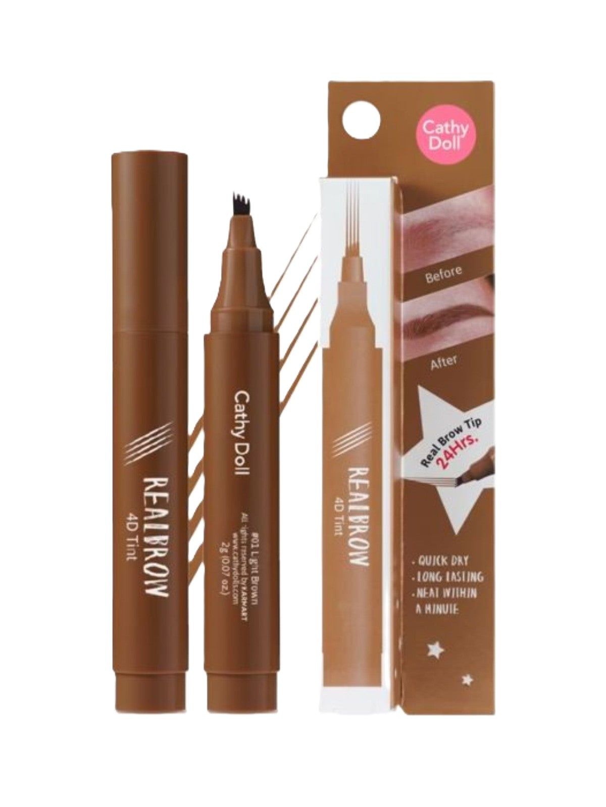 CATHY DOLL REAL BROW TIP 24HRS REALBROW 4D TINT #01 LIGHT BROWN 2G