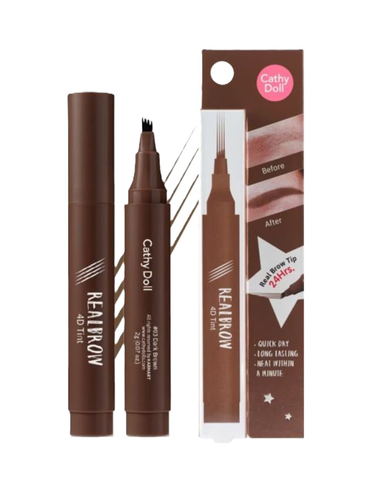 CATHY DOLL REAL BROW TIP 24HRS REALBROW 4D TINT #03 DARK BROWN 2G