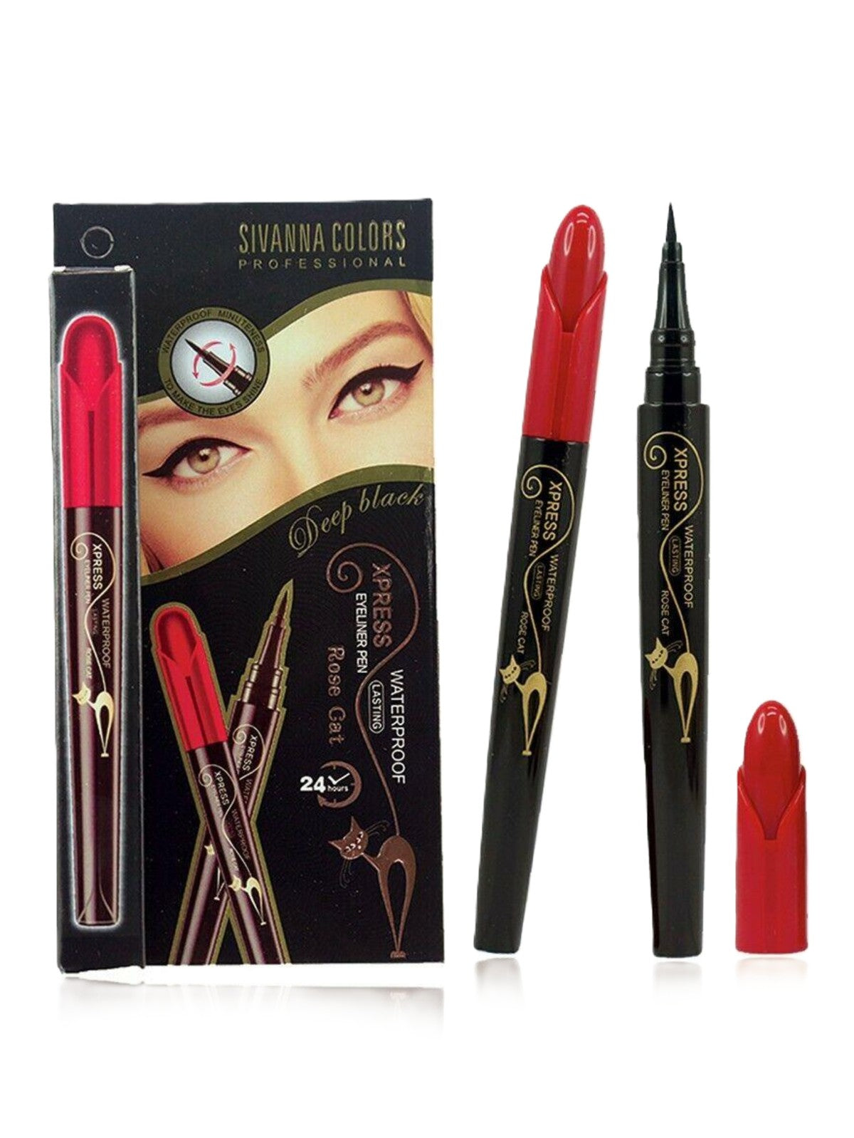 SIVANNA COLORS PROFESSIONAL DEEP BLACK WATERPROOF LASTING XPRESS EYELINER PEN ROSE CAT 2G