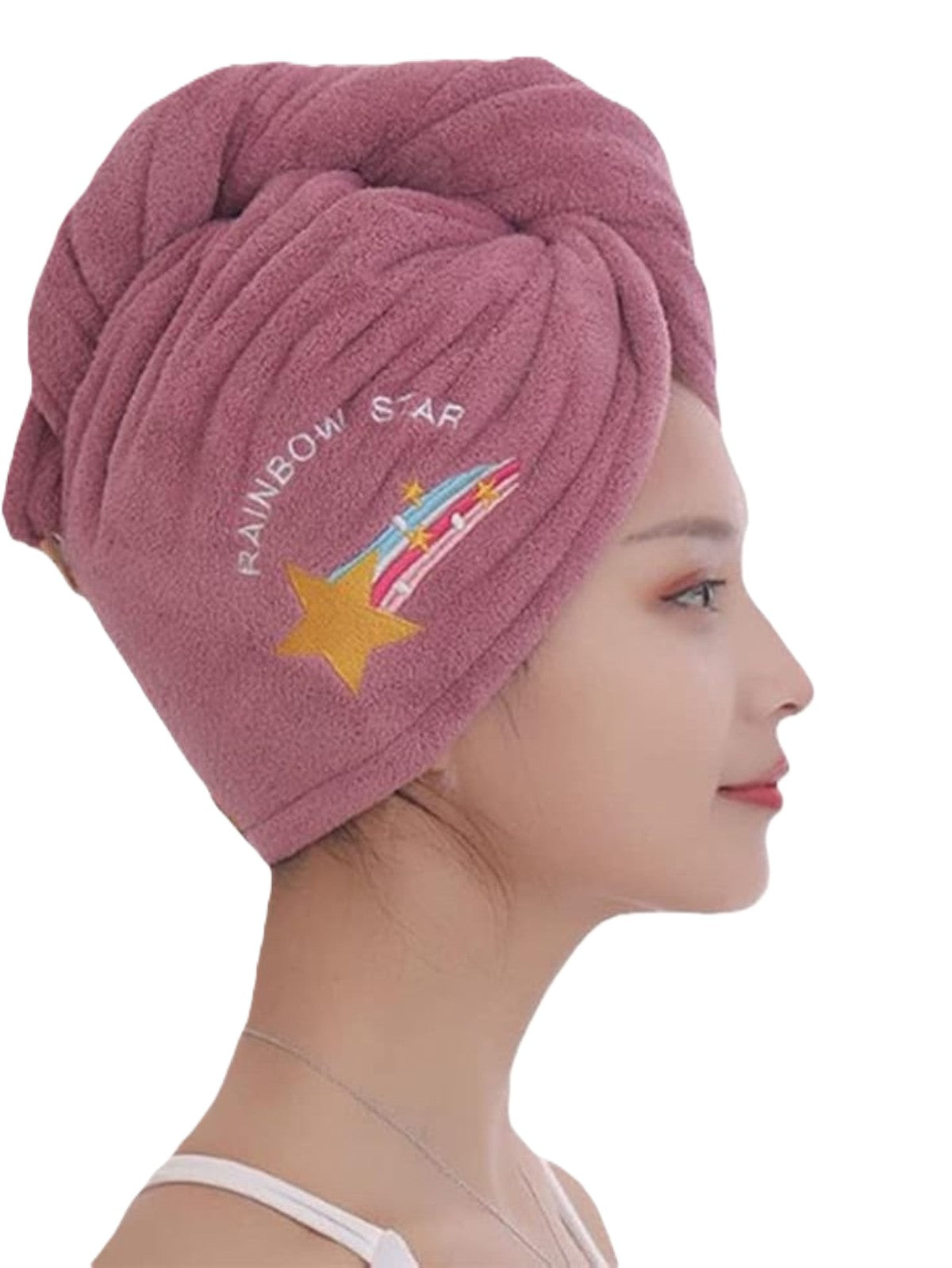 RAINBOW STAR BEIGE MICROFIBER HAIR TOWEL FOR QUICK DRYING
