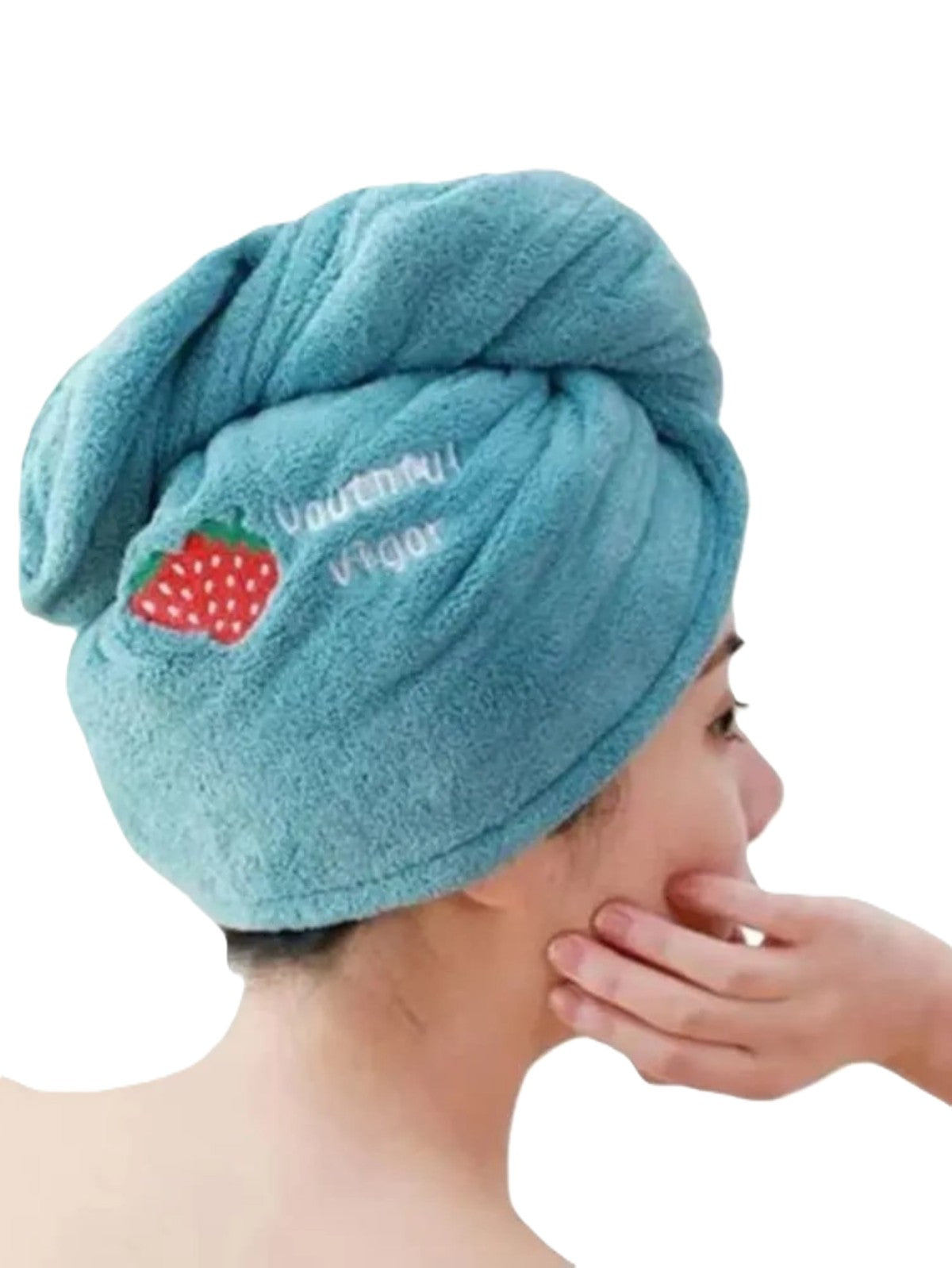 STRAWBERRY GREEN MICROFIBER HAIR TOWEL FOR QUICK DRYING