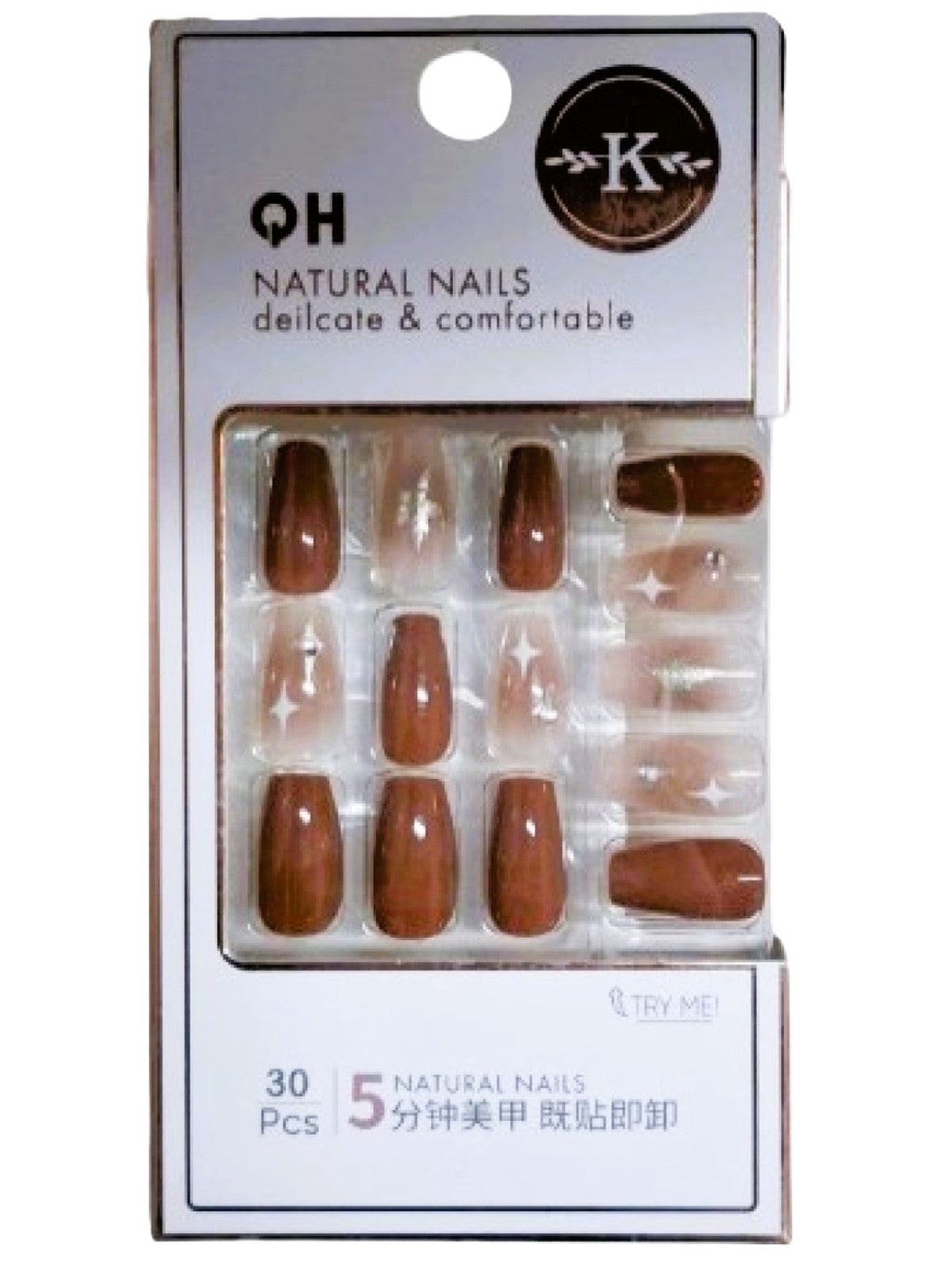 QH NATURAL NAILS DEILCATE AND COMFORTABLE BROWN STAR 30 PCS Main image