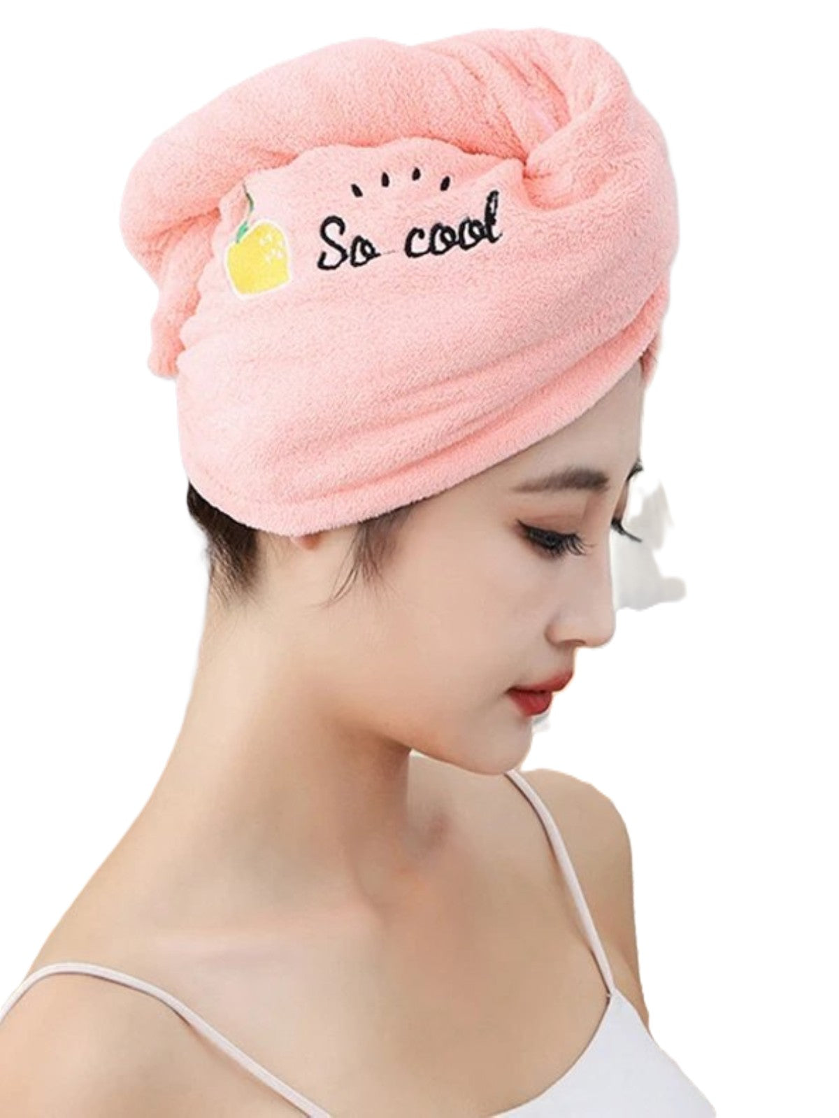 LEMON PINK MICROFIBER HAIR TOWEL FOR QUICK DRYING
