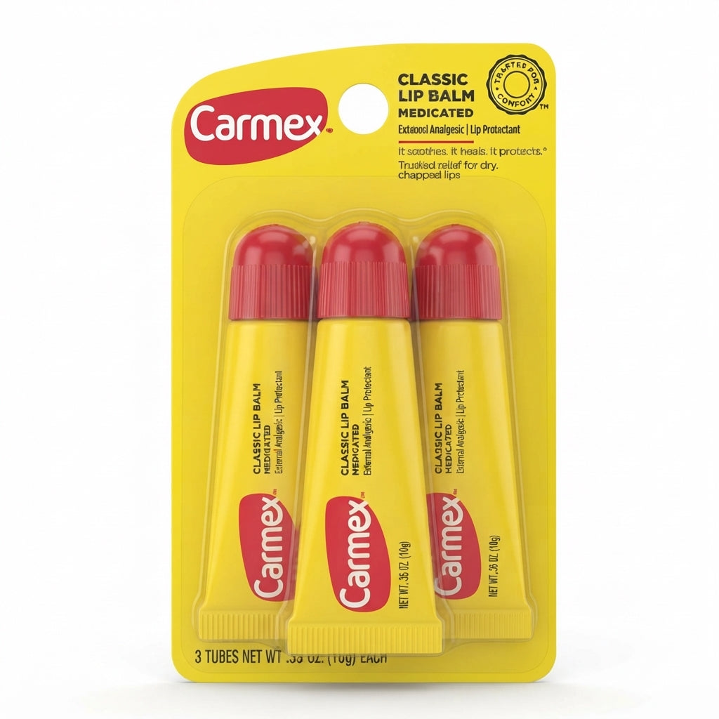 CARMEX CLASSIC LIP BALM MEDICATED EXTERNAL ANALGESIC LIP PROTECTANT 3 TUBES 10G EACH